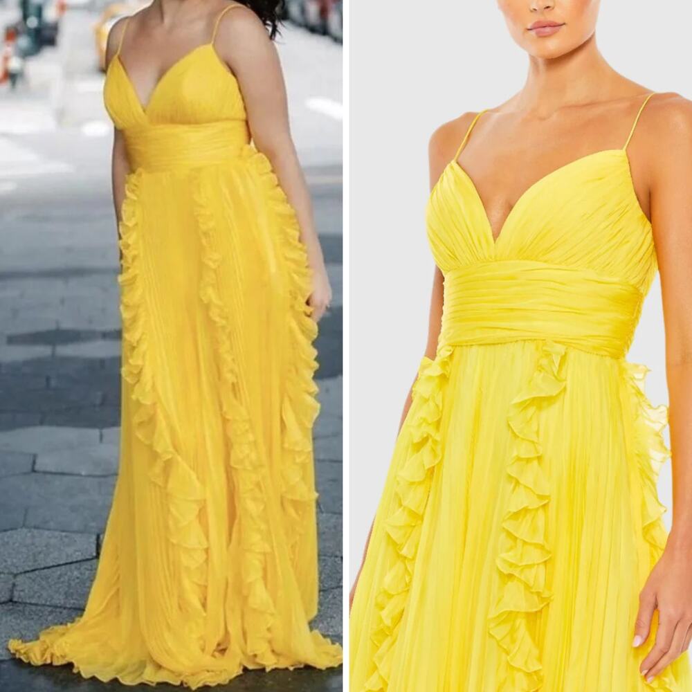MAC DUGGAL DRESS GOWN YELLOW BRIDESMAID FORMAL EVENING WEDDING GUEST COQUETTE - Picture 3 of 16